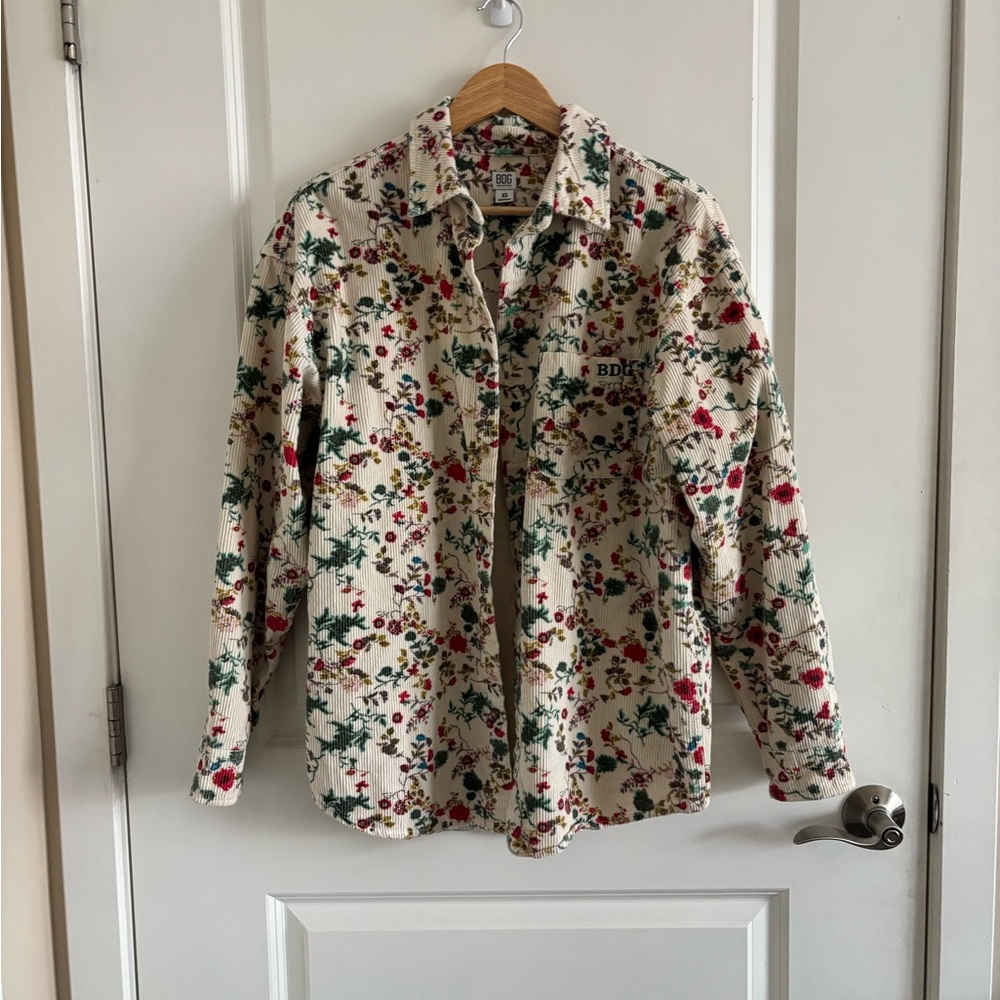 BDG Ecru Corduroy Floral Shirt - size XS